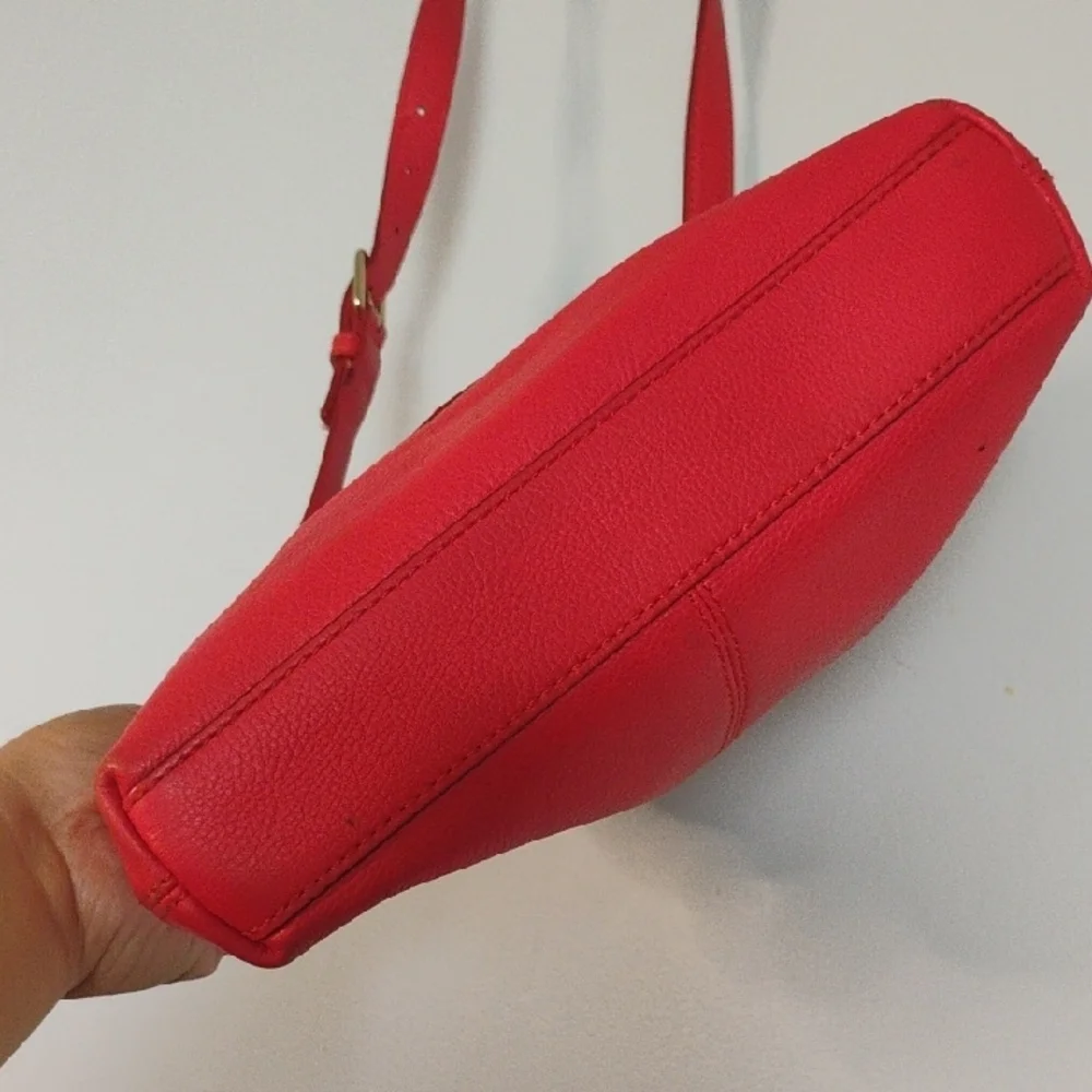 KATE SPADE Bold Coral Red Leather Crossbody Bag Classic Luxury Design - Picture 9 of 11